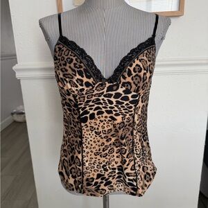 Leopard Print Lace Trim Cami Top